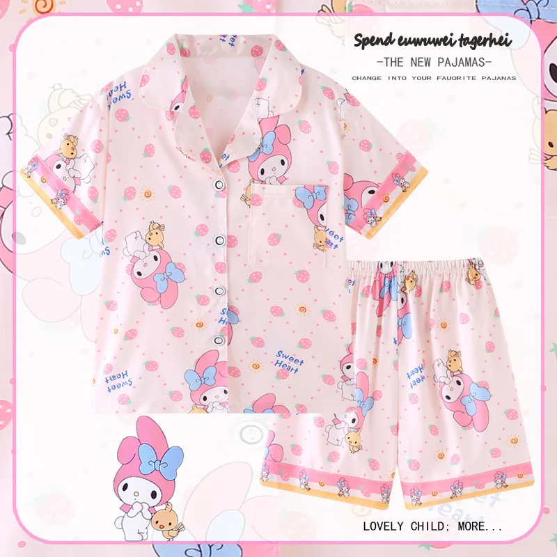 2024 Cute Anime Summer Children\'s Pajamas Cinnamorolls Kuromis Pochaccos Kids Milk Silk Sleepwear Girl Boy Pijamas Sets Gift