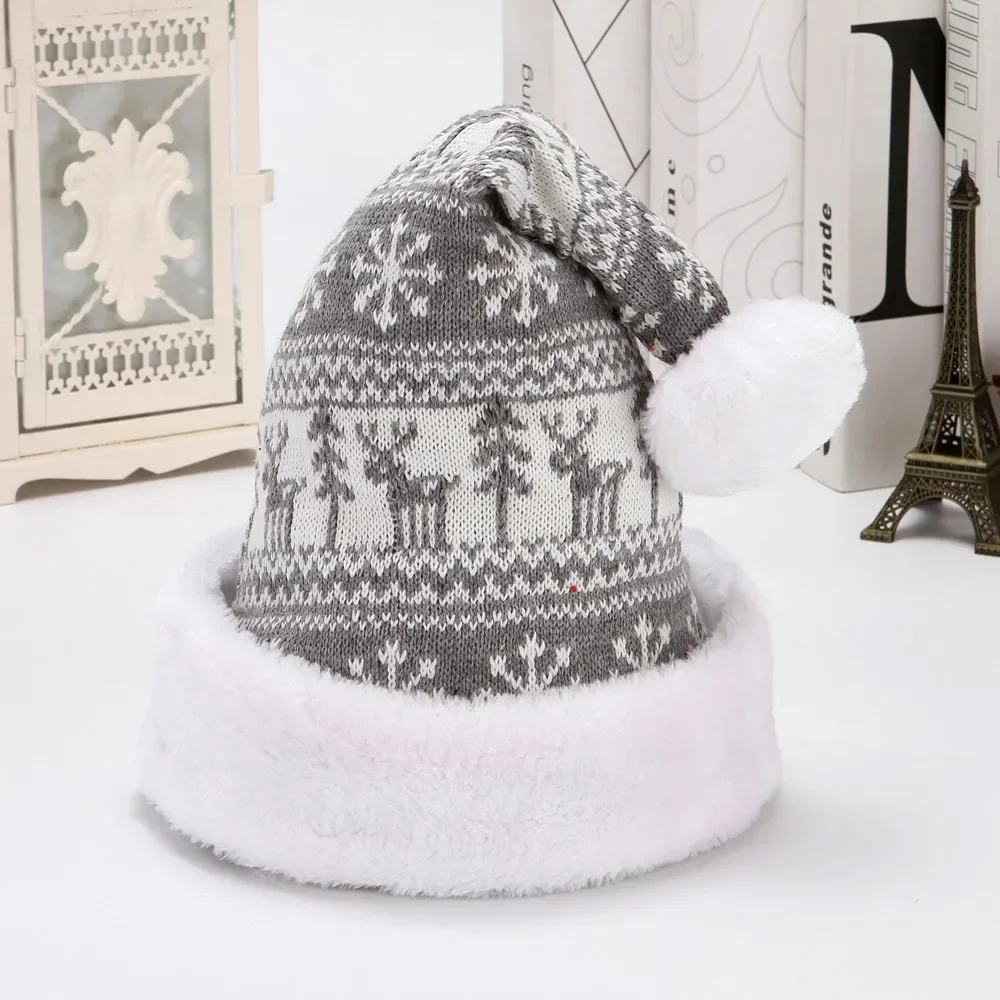 Snowfake Elk Christmas Hat Winter Thicken Knitted Velvet Cloth Adult Christmas Hat Merry Christma Decor Gift Happy New Year 2025