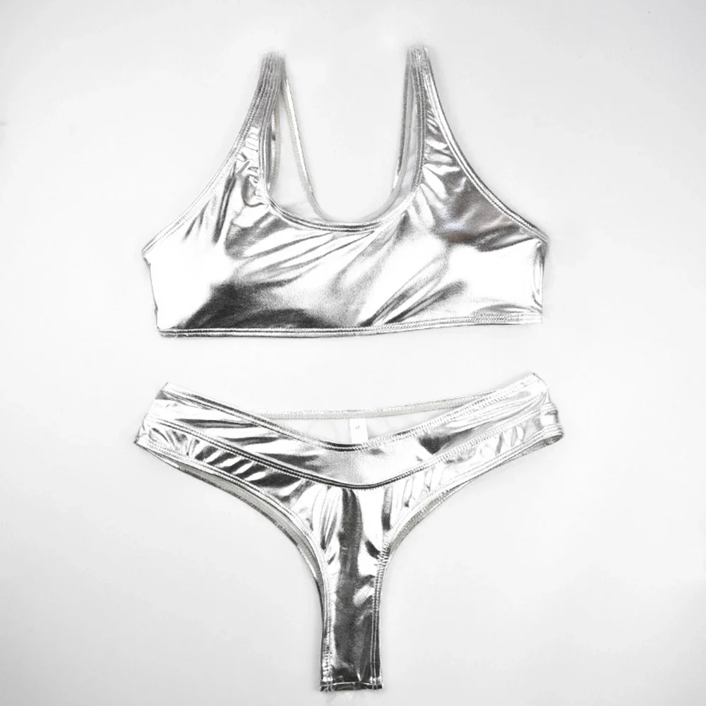 New Gilded Fabric Swimsuit Women Sexy Reflective Gold/Silver One-Piece/Two-Piece Bikini Double Layer Thick Material 2023 New