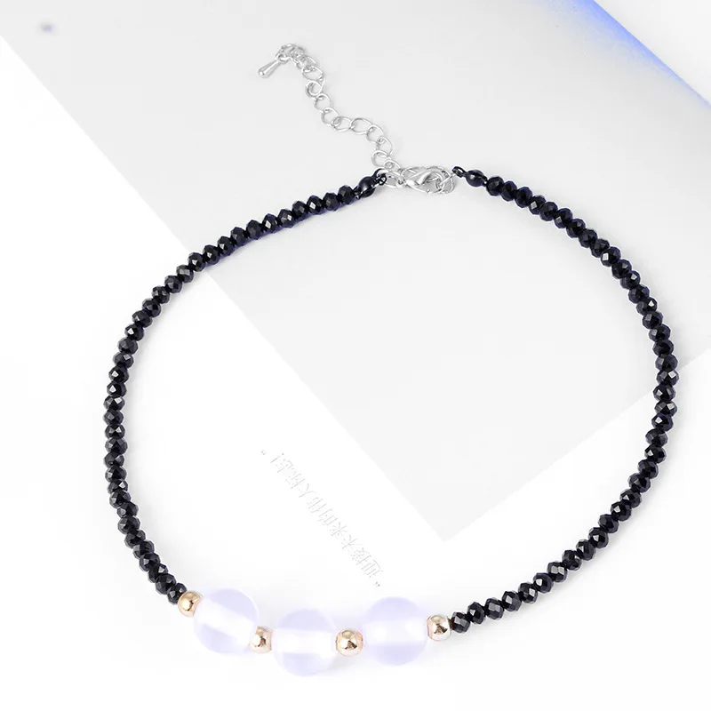 

Opal Necklace Women's Korean-Style Fashion Simple Fashion Black Spinel Clavicle Chain Refined Grace Crystal Beaded Necklace