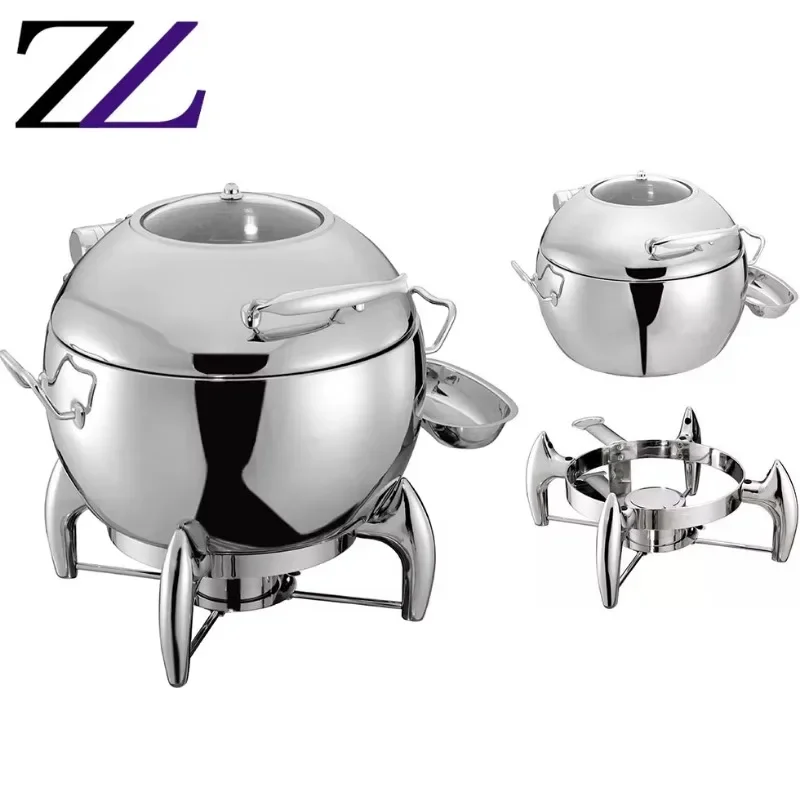 Cookware Warmer Yufeh Kitchen Stainless Steel Soup Station Tureen Urn Bucket with Glass Lid Stand Round Soup Chafing Dish