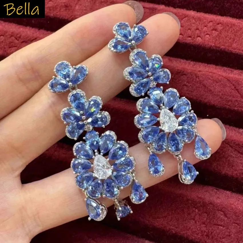 أقراط على شكل زهرة بيضاء للنساء مجوهرات فاخرة حلوة أزرق فوشيا أخضر أصفر زهرة أقراط متدلية طويلة لحفلات العشاء #2