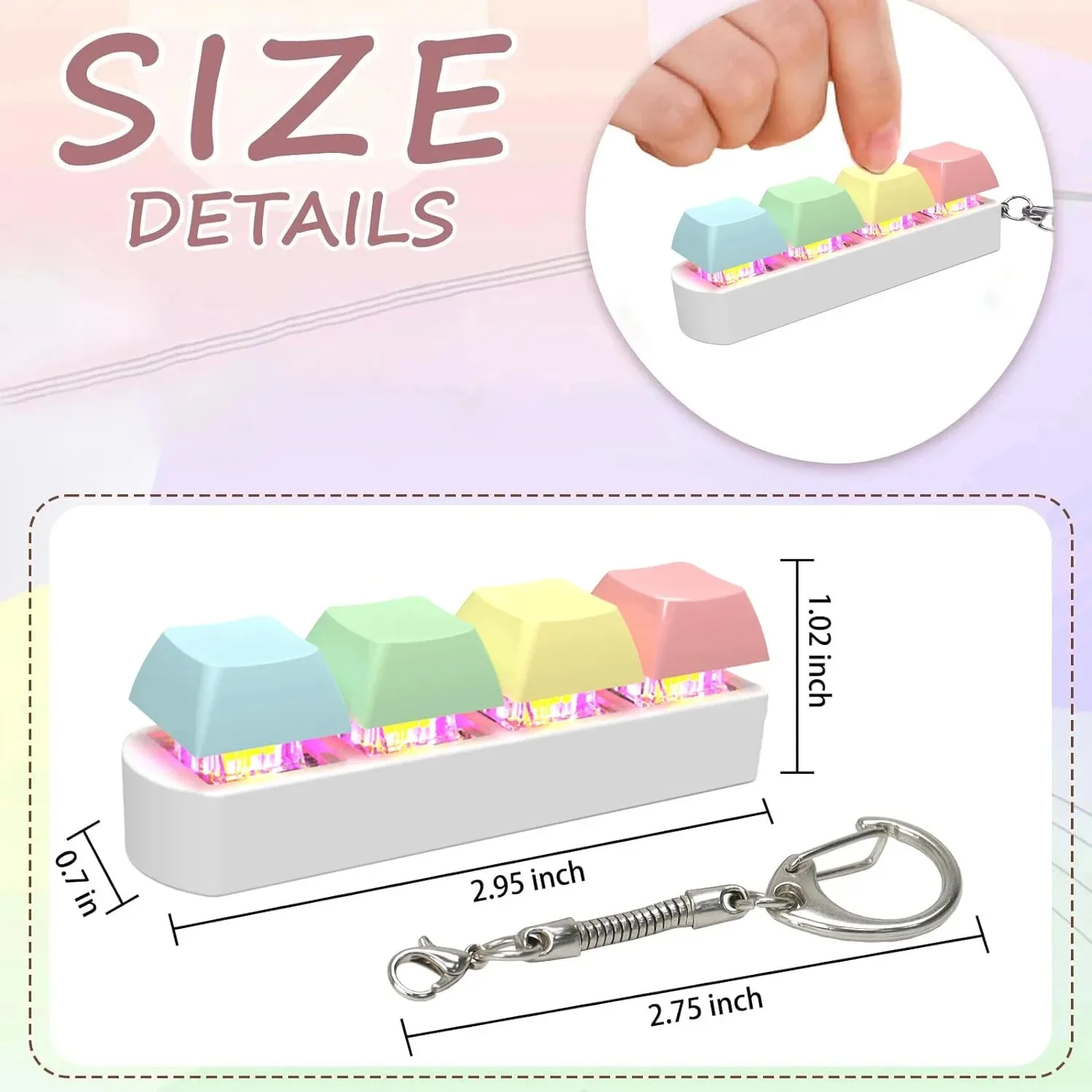 LEDライト付きキーボード型フィジェットトイ - 静音/音量切替可能キーホルダー感覚玩具、不安軽減、ストレス、自閉症、ADHD対応