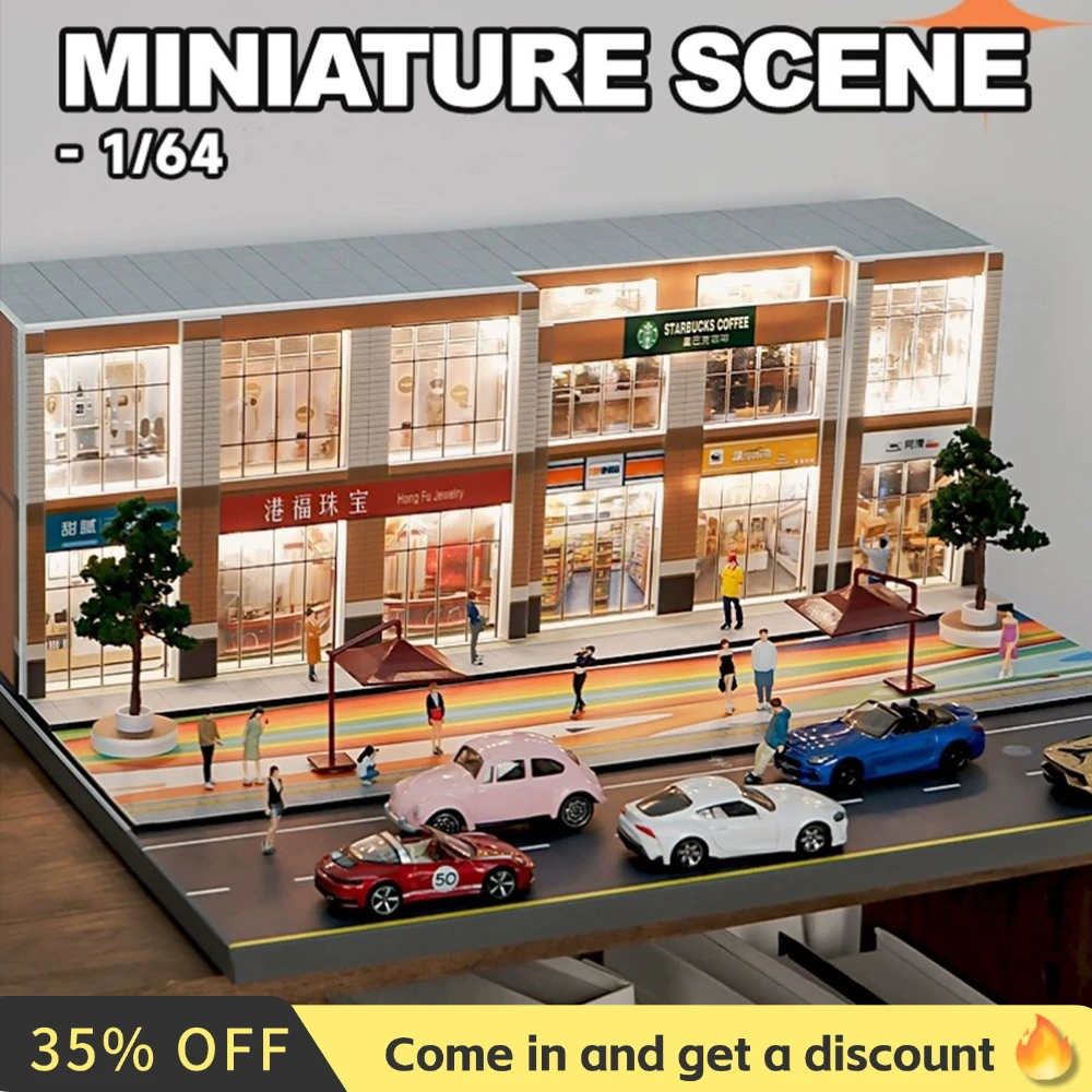 

1/64 Diorama Commercial Street Model Display Scene Building Model LED Lighting City Street Scene Background Adults gifts