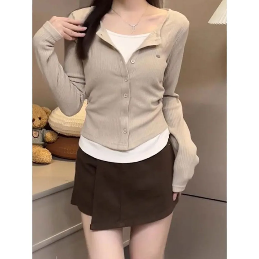 

Unique Design Long Sleeve Slim Fit T-Shirt Women's Early Autumn New Size MM Base Shirt Top Korean Sle Knitted Knit Kawaii