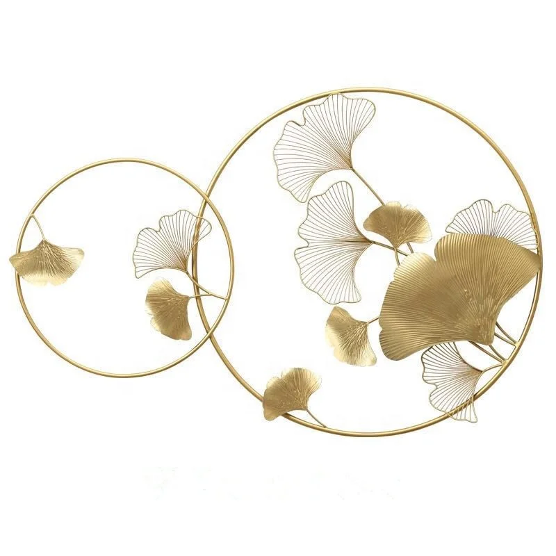 New Arrival Retro Industrial Sofa Background Metal Gold Gingko Leaf Wall Hanging Decoration for Living Room