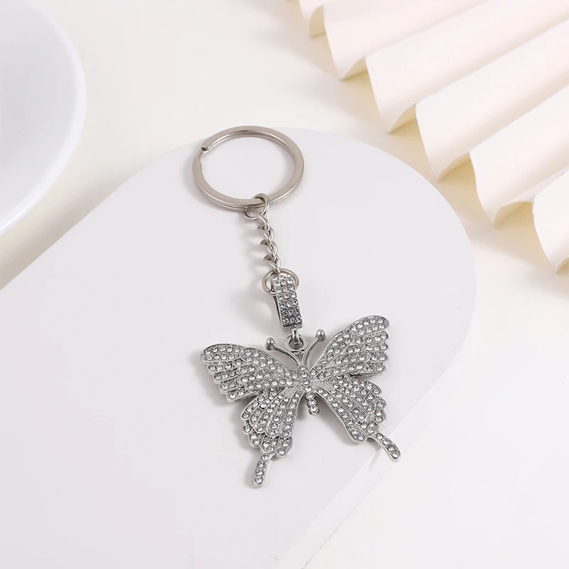 Shiny Rhinestone Butterfly Keychain For Women Girls Cute Creative Flying Animal Insect Bag Pendant Decoration Accessories