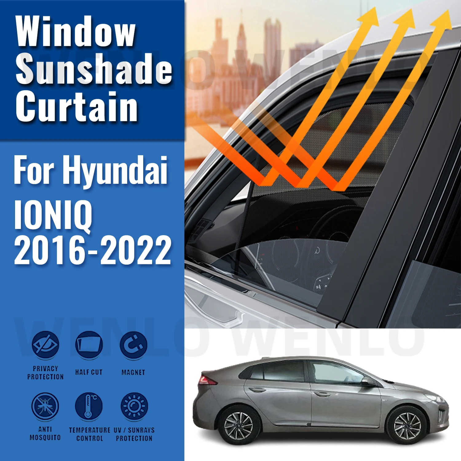 

For Hyundai IONIQ AE 2016-2022 Car Sunshade Shield Magnetic Front Windshield Frame Curtain Rear Side Window Sun Shades Visor