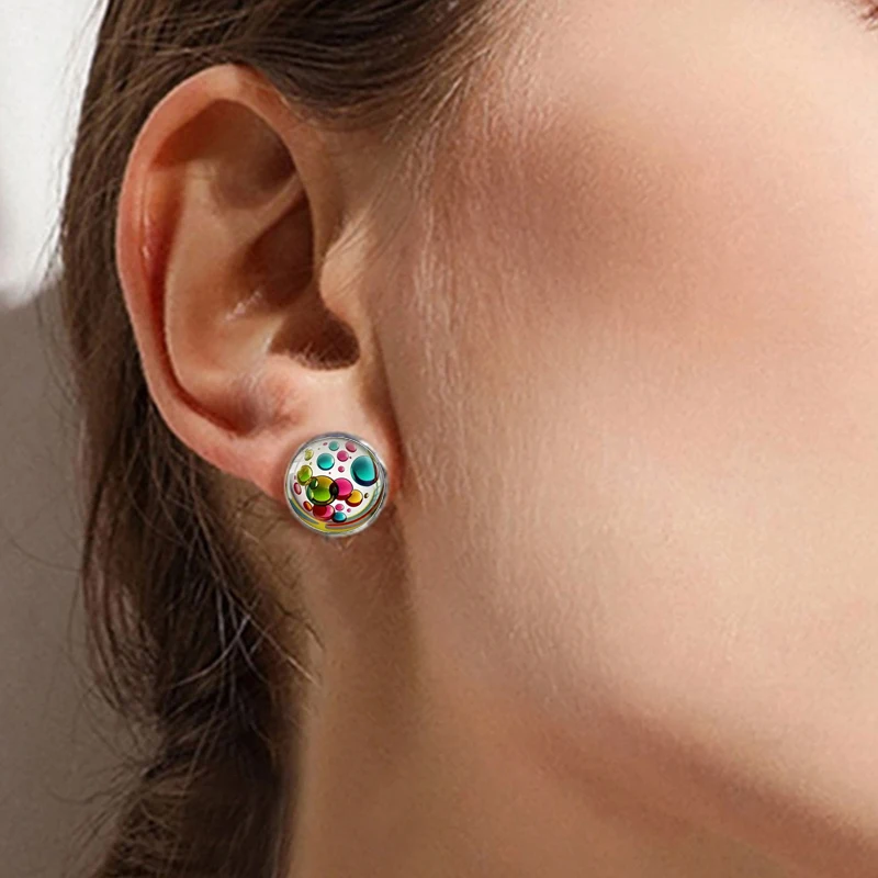 Boho bunte Blasen Glaskuppel Ohrstecker Vintage künstlerische ästhetische Ohrringe für Frauen Mädchen – Detail 5