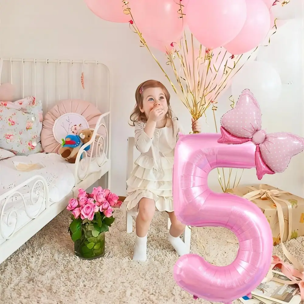 Girls Birthday Number Ballons New 40 Inch Princess Birthday Pink Bownot Balloons Party Ballons Wedding Jumbo Number Balloon