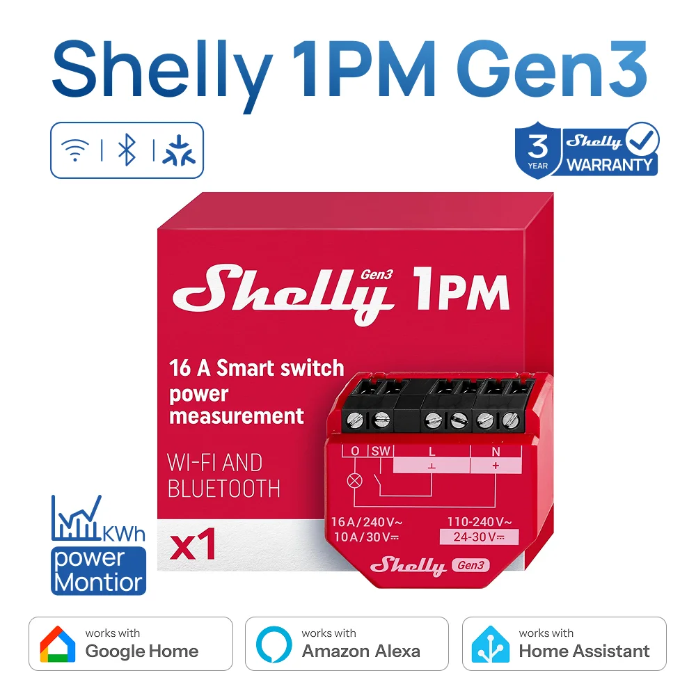 Shelly 1PM Gen3 Matter Smart Switch 16A with Power Metering Free Cloud Data  Energy Optimization Analysis for Home Automation