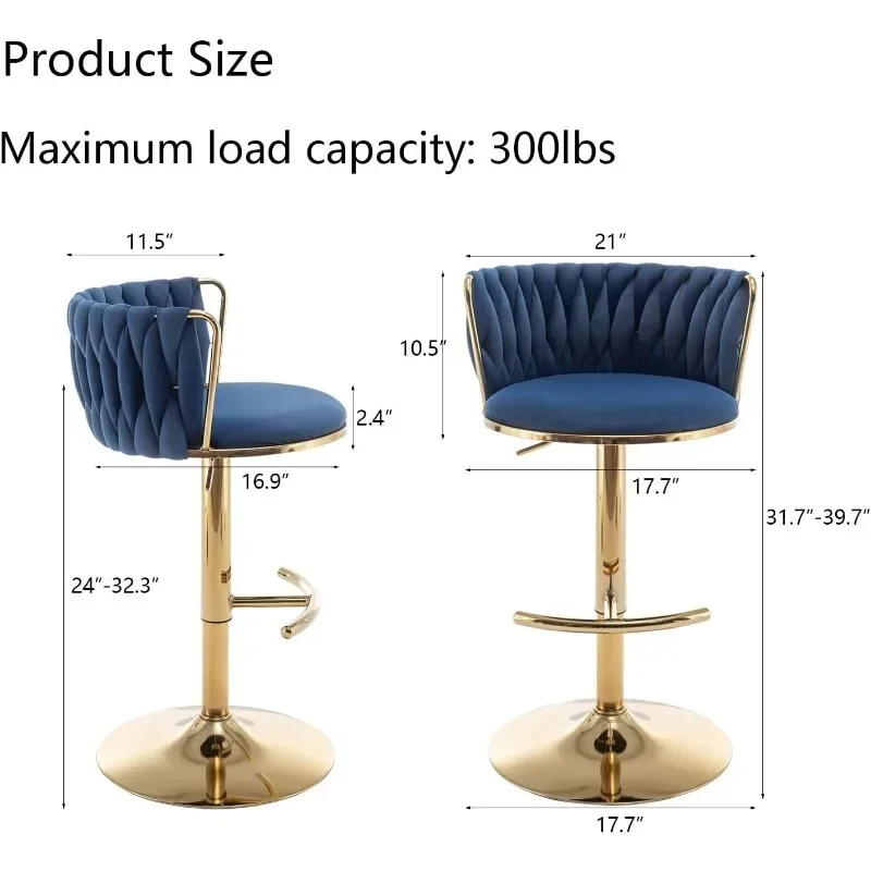 

Gold Velvet Bar Stools Set of 4, Counter Height Bar Stools with Low Back, Swivel Bar Stools for Kitchen Island