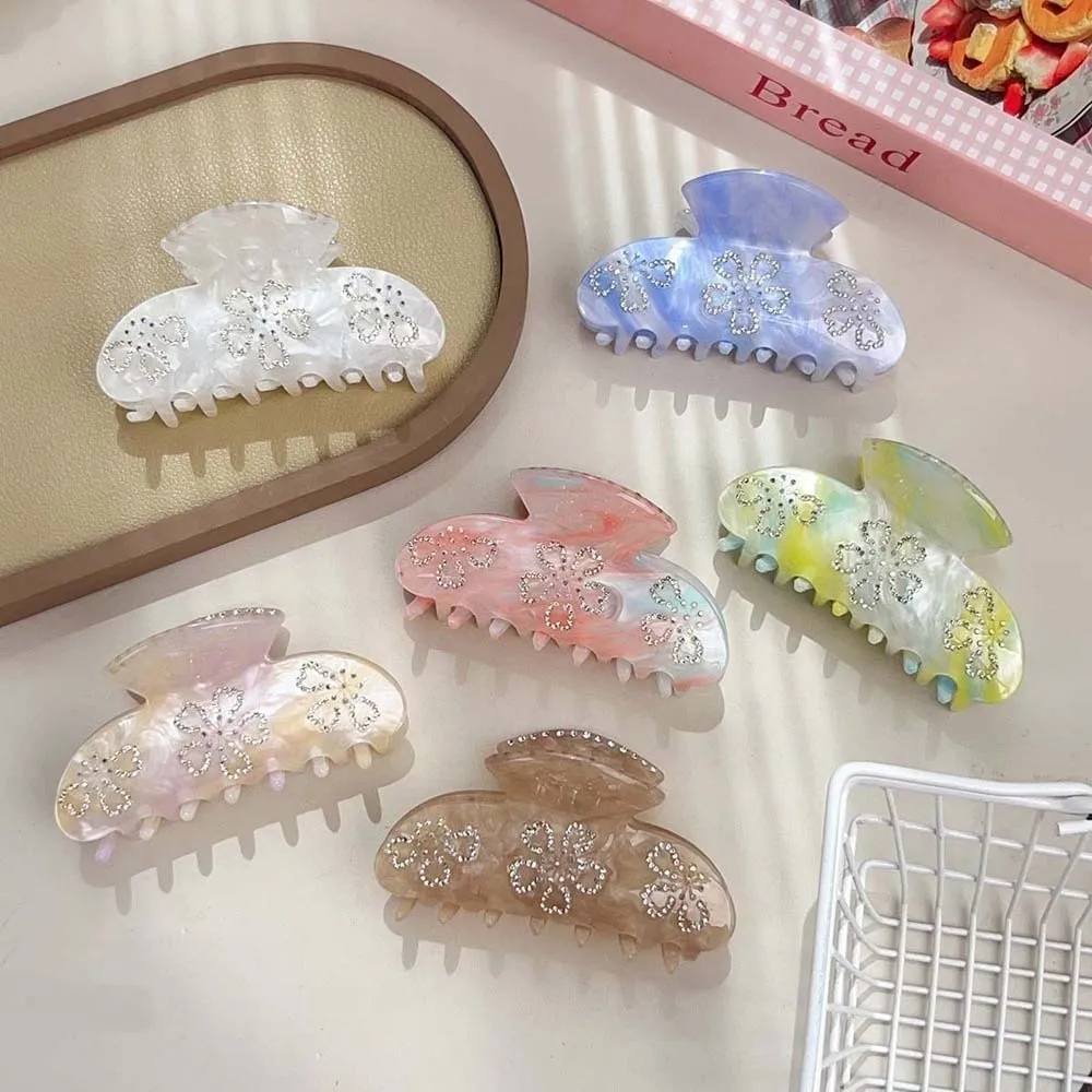 

Радужные стразы, инкрустация, коготь для волос, цветок, контрастный цвет, женский зажим в виде акулы, корейский стиль, элегантный акриловый коготь для волос на каждый день