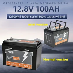 MINI 12V 100AH LiFePo4 Battery Pack Lithium Iron Phosphate Batteries Built-in BMS Solar Boat RV 12V Off-grid Solar Energy No Tax