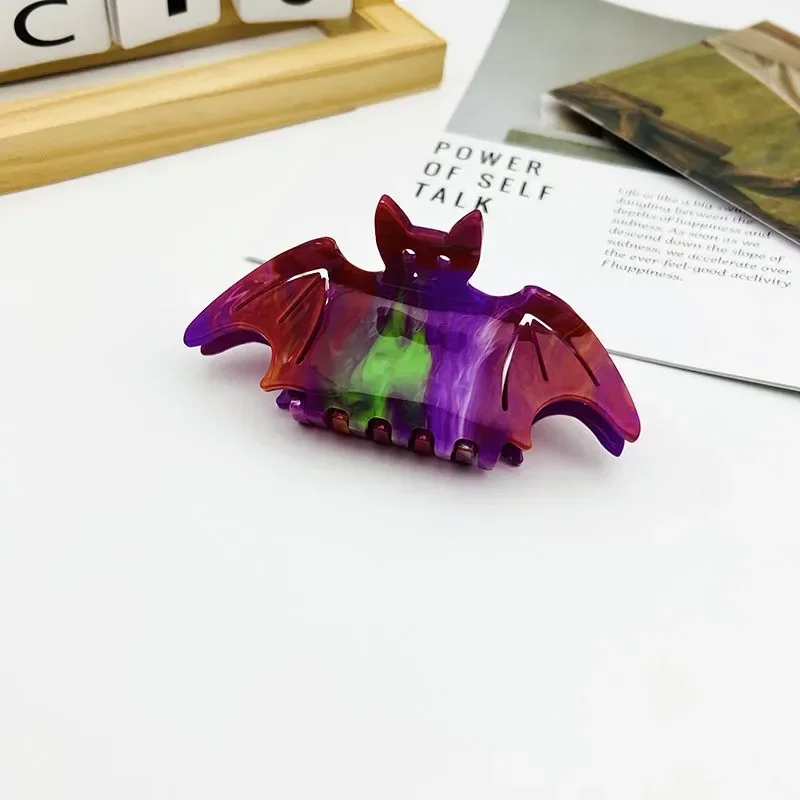 Refreshing World Colored Bat Hair Claw Halloween Creative Design Hair Claw Clips Shark Catch Hair Accessories for Women Girls