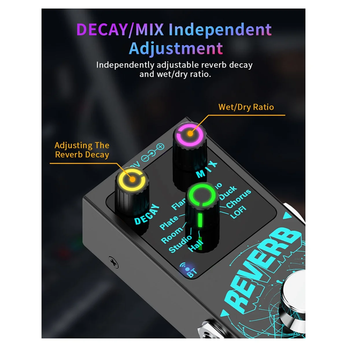 SMIEA Новый Bluetooth 5.4 Эффектор Гитарный эффектор реверберации Одноблочный эффектор реверберации Реверберация Красочный визуальный свет