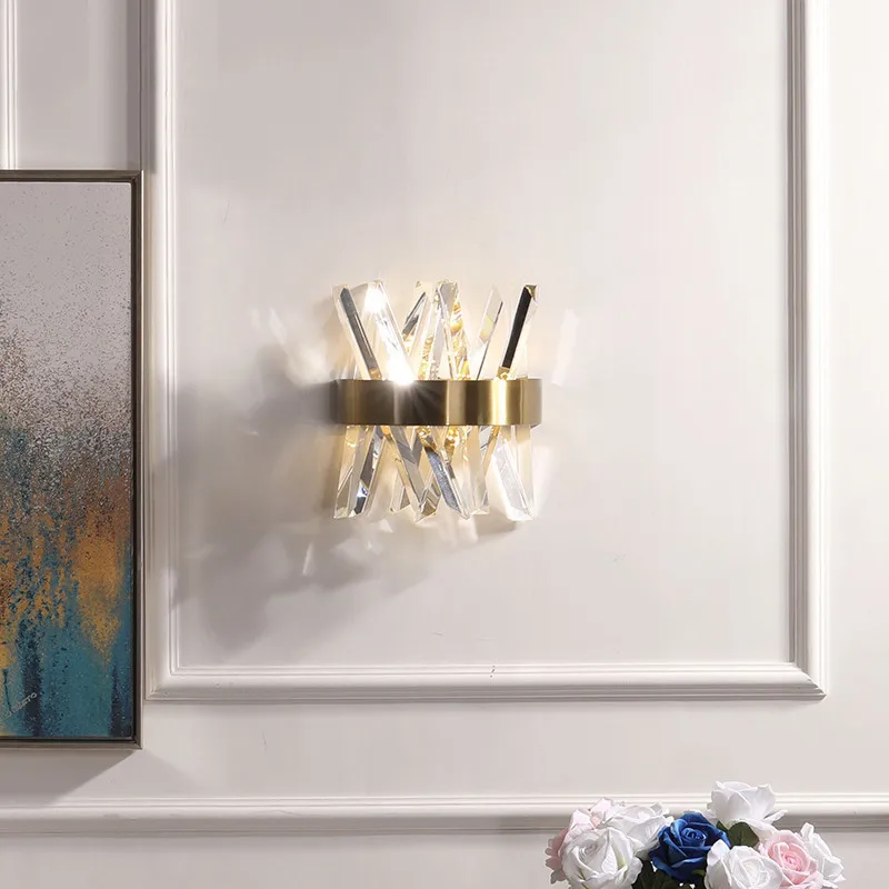 Modern Crystal Wall Lamp Golden Luxury Stair Light LED Copper Decor Atmosphere Light For Bedroom Parlor Dining Hall Aisle Lamps
