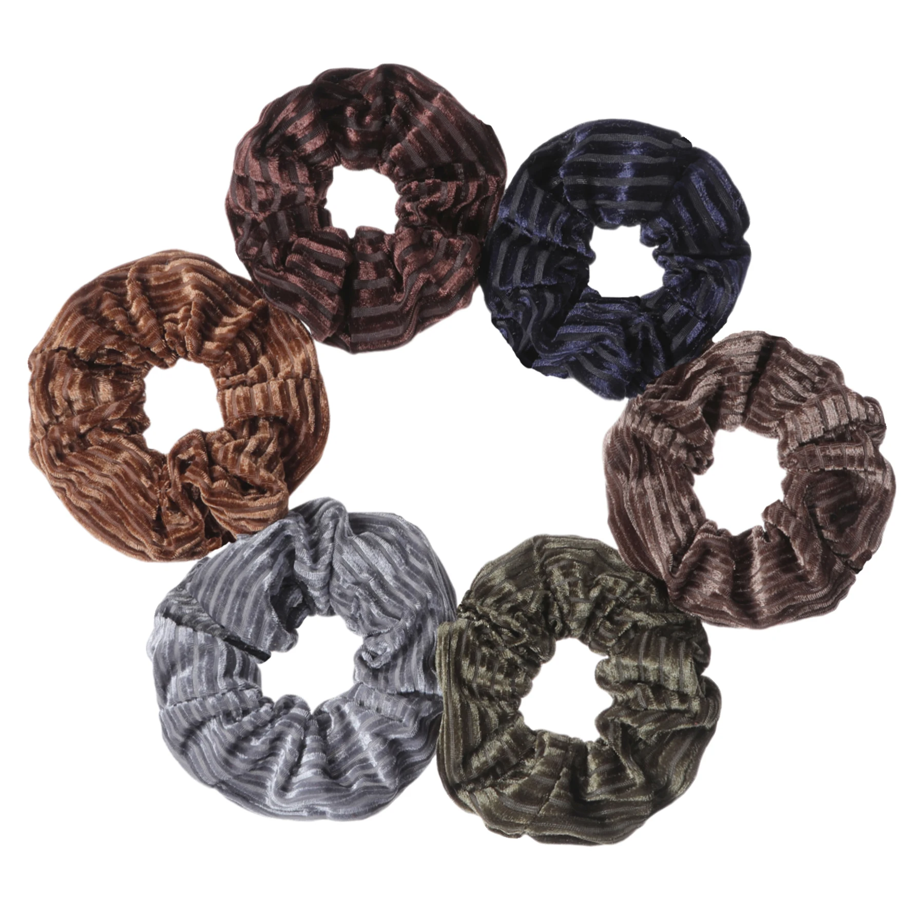 6pc/lot Scrunchies Velvet Strips Hair Accessories For Women Elastic Bands Elegant Ponytail Solid Colors Grey Navy Coffee Khaki