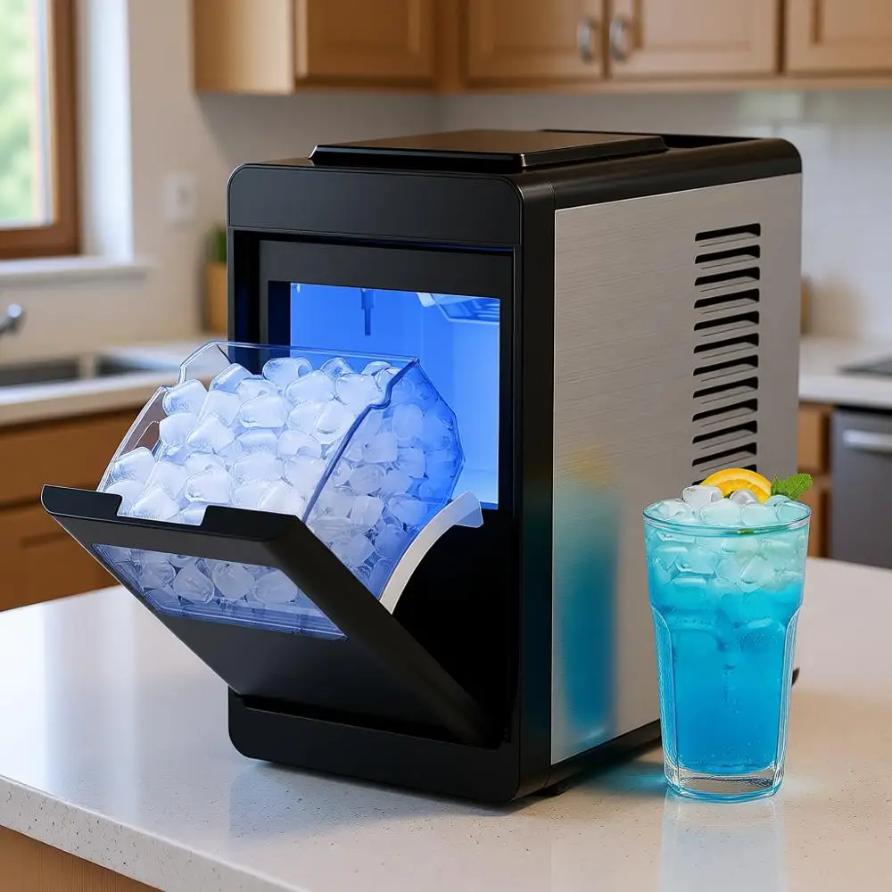 

Льдогенератор для столешницы, 12 кг за 24 часа, портативный, с функцией самоочистки, выбором размера льда и внутренней подсветкой для дома/кухни/бара