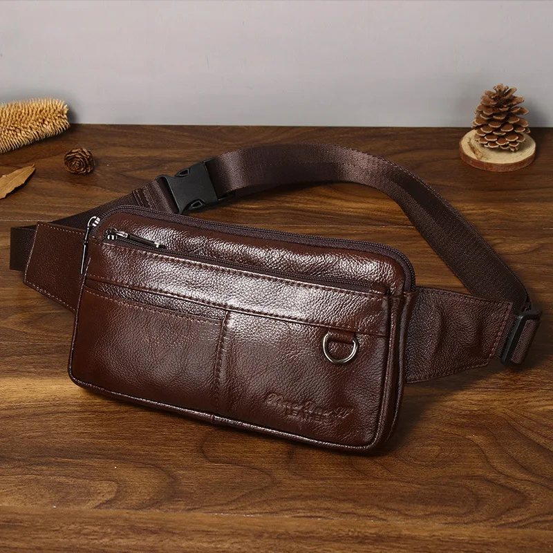 Luxury Genuine Leather Men's Business Belt Bag Multi-Functional Mobile Phone Waist Bag Ultra-Thin Casual Satchel Chest Bag