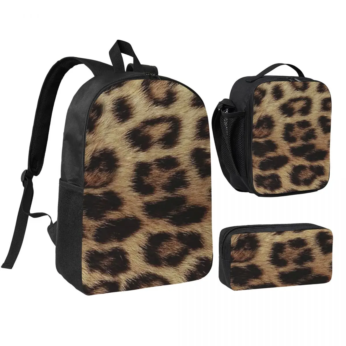 

Leopard Cheetah Fur Hide Animal Fur Pattern Backpack BookBag School Bag Shoulder Bags 3ps Insulated Lunch Bag Pencil Case