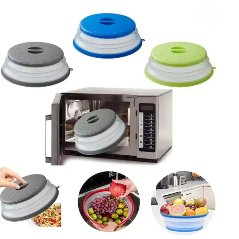 Cubierta Antisalpicaduras para Microondas, Plegable, con Cesta Escurridora, para Calentar Alimentos, Tapa para Cocina