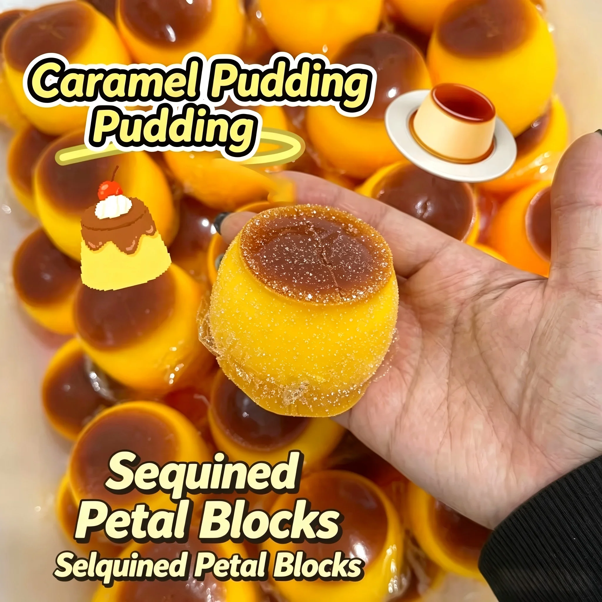 Soft Crispy Caramel Pudding Stress Ball Fidget Toy Crunchy Squeeze Ball Round Blocks Filled ASMR Anti Stress Toys for Adults