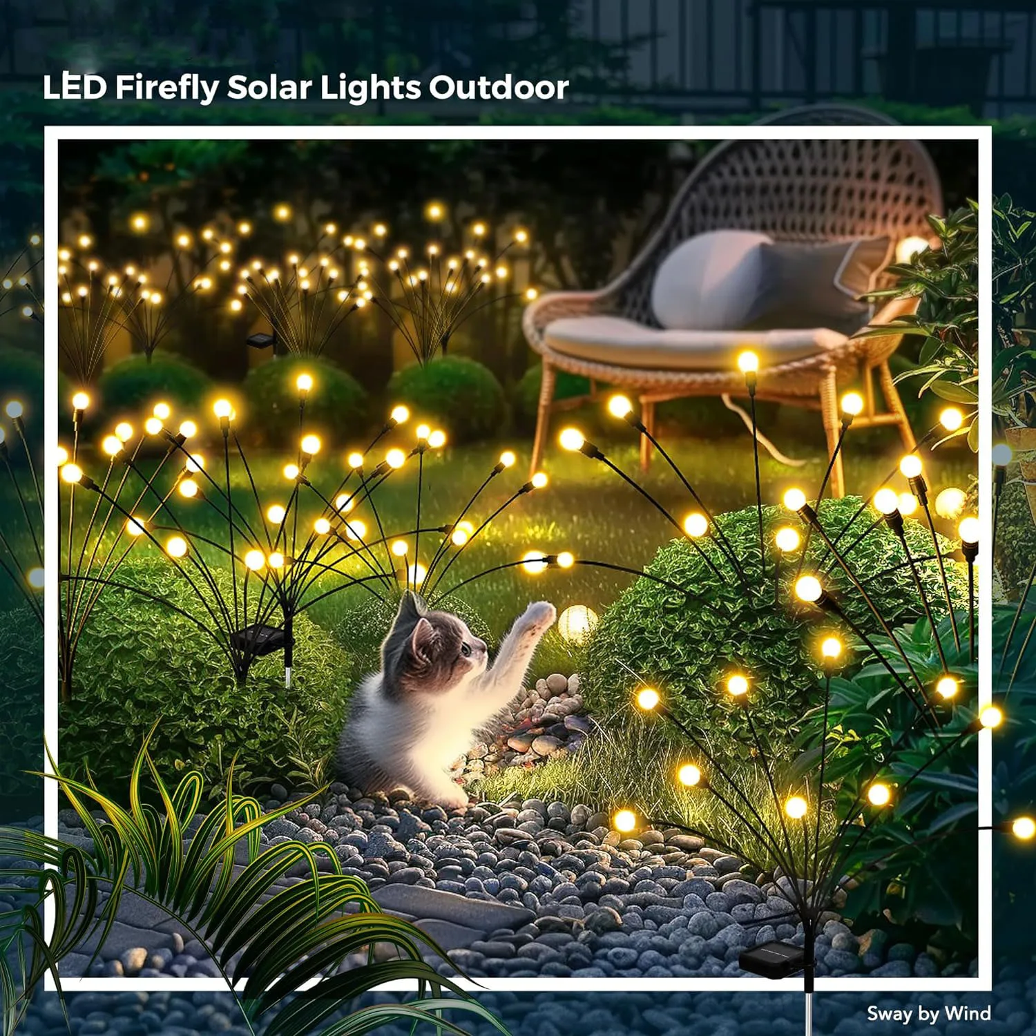 Jardim solar balançando a luz, Swway by Wind, Luzes decorativas ao ar livre, Quintal Pátio Pathway Decoração