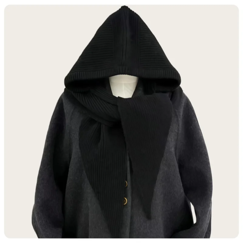 Korean Style Women's Winter Fashion Trendy Knitted Wool Hat and Scarf Integrated High-End Babushka Hat