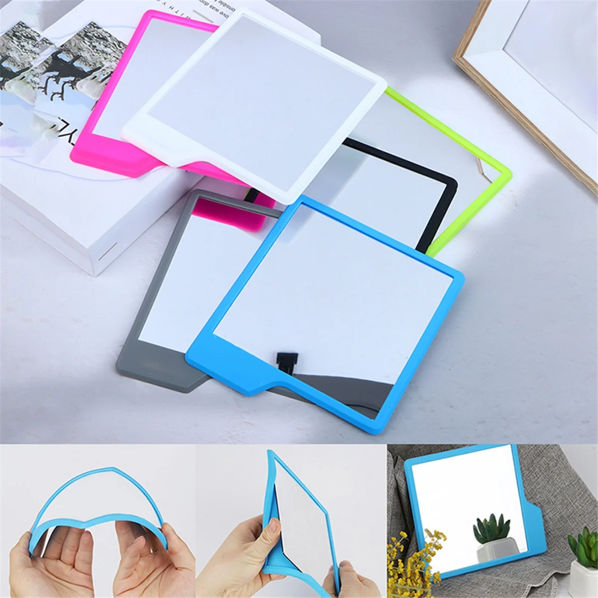 مرآة سيليكون عصرية سوداء ذاتية القبضات مرآة حلاقة مقاومة للكسر، دش مكياج من السيليكون، حمام للسفر