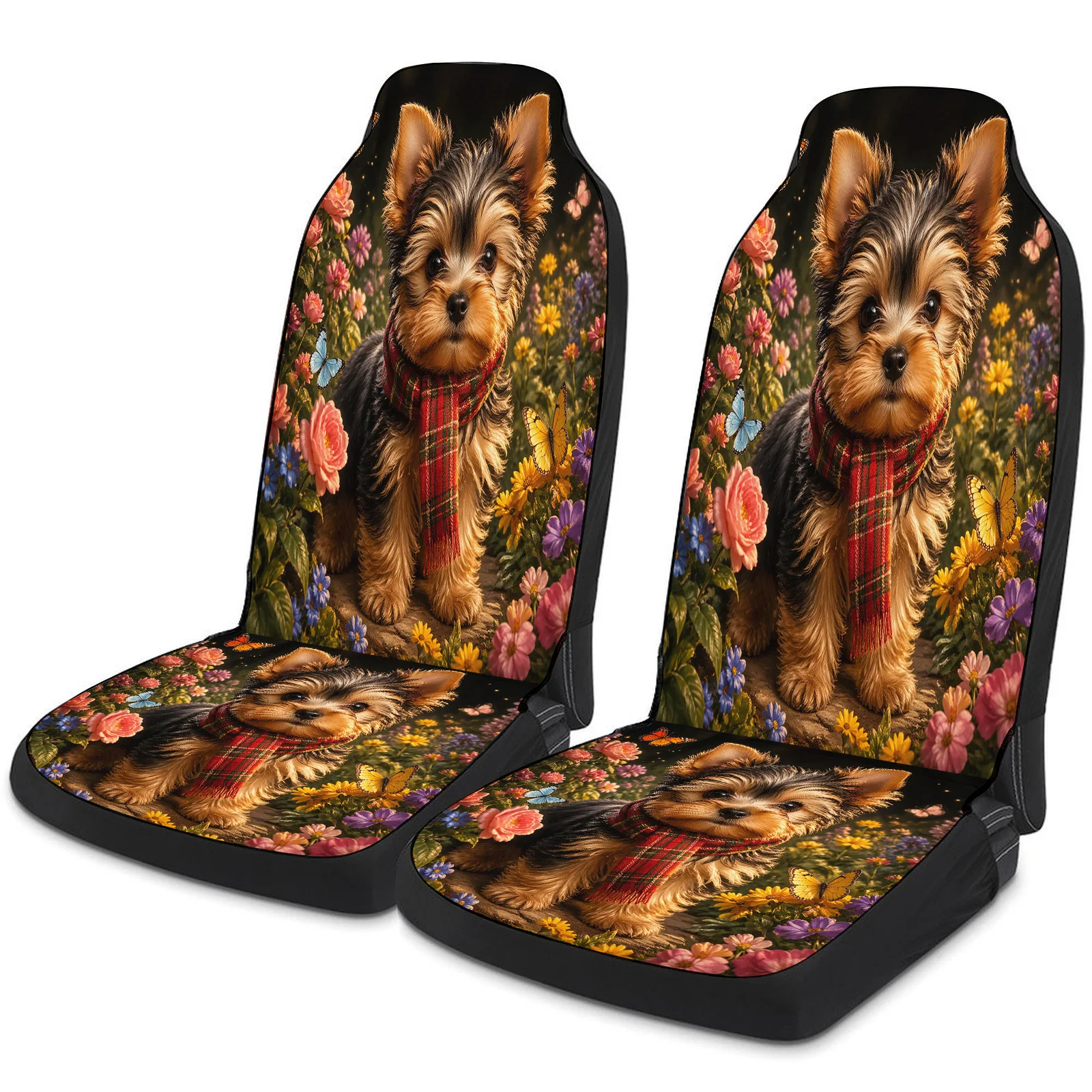 Yorkie Puppy Pattern Car Seat Cover Set For Most Cars Trucks, Fashionable Breathable Car Seat Protector Covers Full Set, Univers