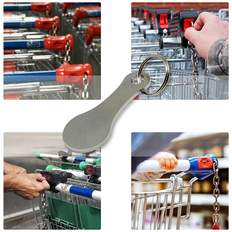 1Pcs Shopping Trolley Tokens Key Rings Stainless Steel Key Rings Portable Trolley Removers