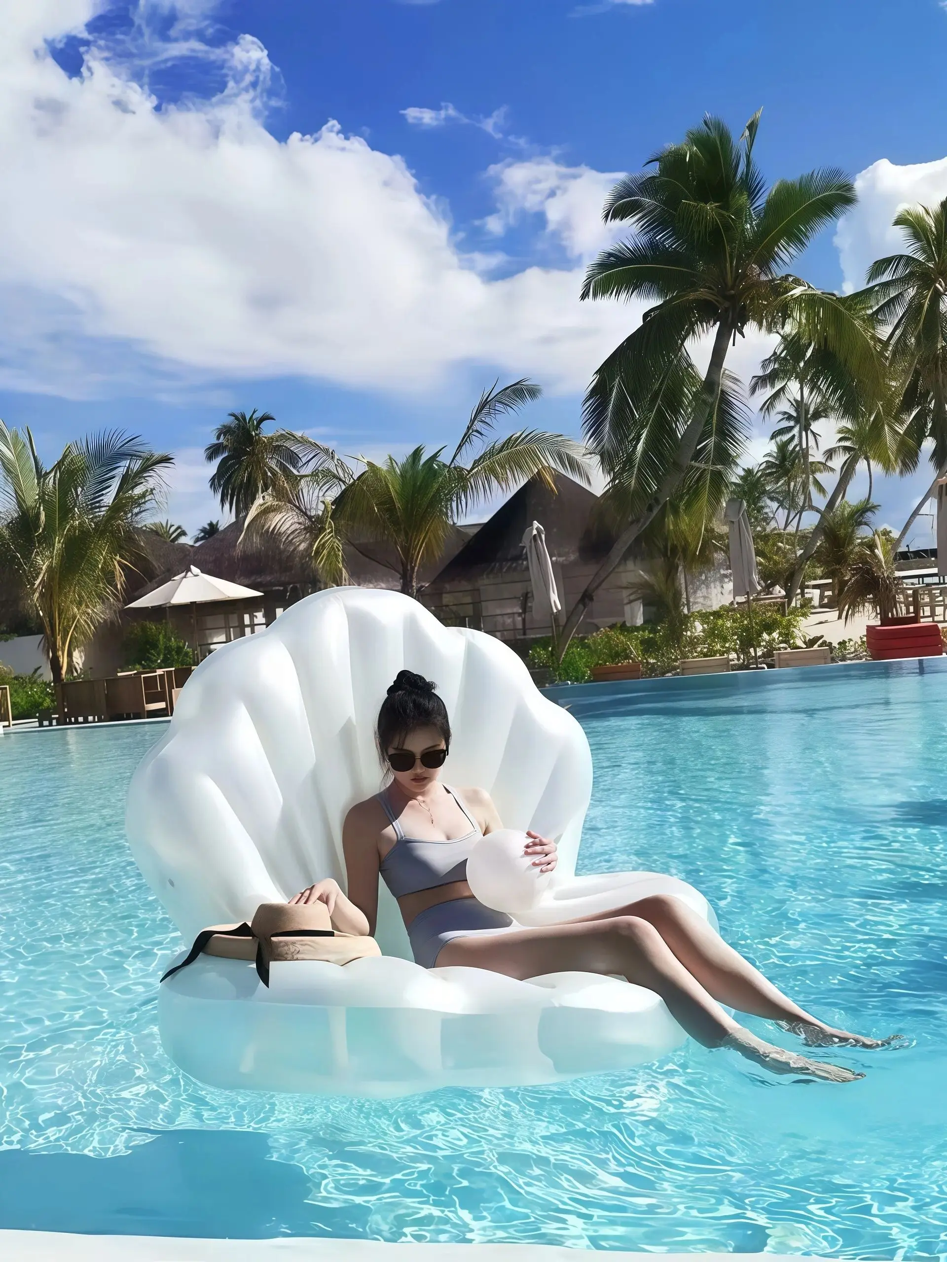 1PC Inflatable Seashell Pool Float Chair, Large Pearl Water Lounge Raft, Adult Swimming Float for swimming Pool Party