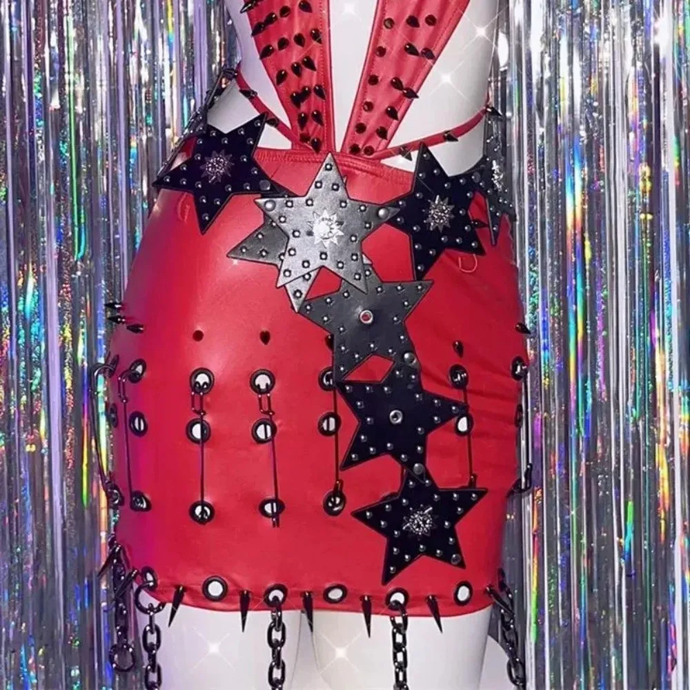 Y2K Retro Ster Patchwork Riem Vijfpuntige Ster PU Leer Punk Riem Brede Western Cowboy Riem voor Dames