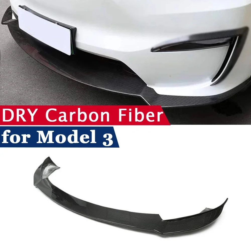 Dry Carbon Fiber Cover for Tesla Model 3 2024 2023 Car Front Bumper Lip Body Kit Spoiler Splitter Canard Guard