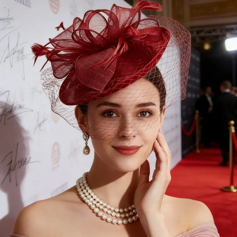 

Ladies' Headwear Bridal Bow and Feather Derby Hat Wedding Dress Hair Accessories Formal Event Banquet Photo Props