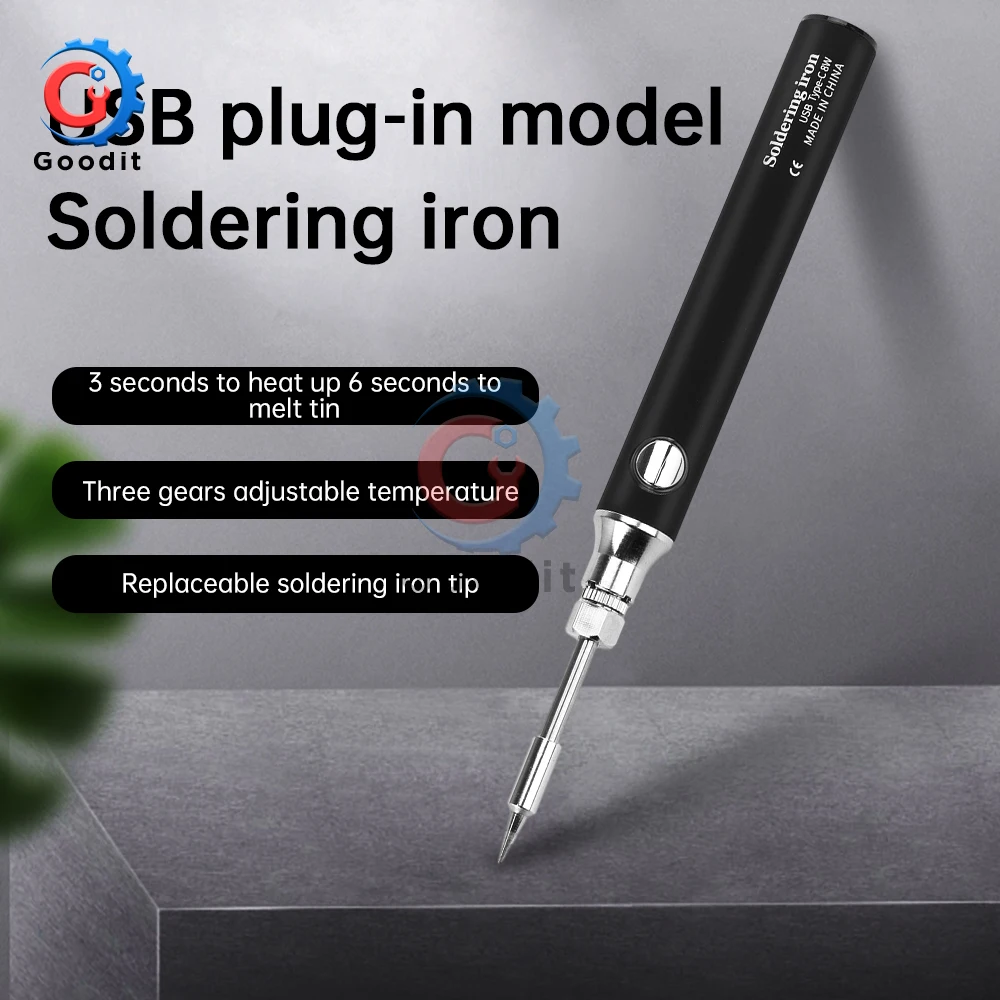 DC 5V 2A Electric Soldering Iron USB TYPE-C Interface Plug-in Model Temperature Regulation Small Mini Soldering Iron 300~450℃ 8W