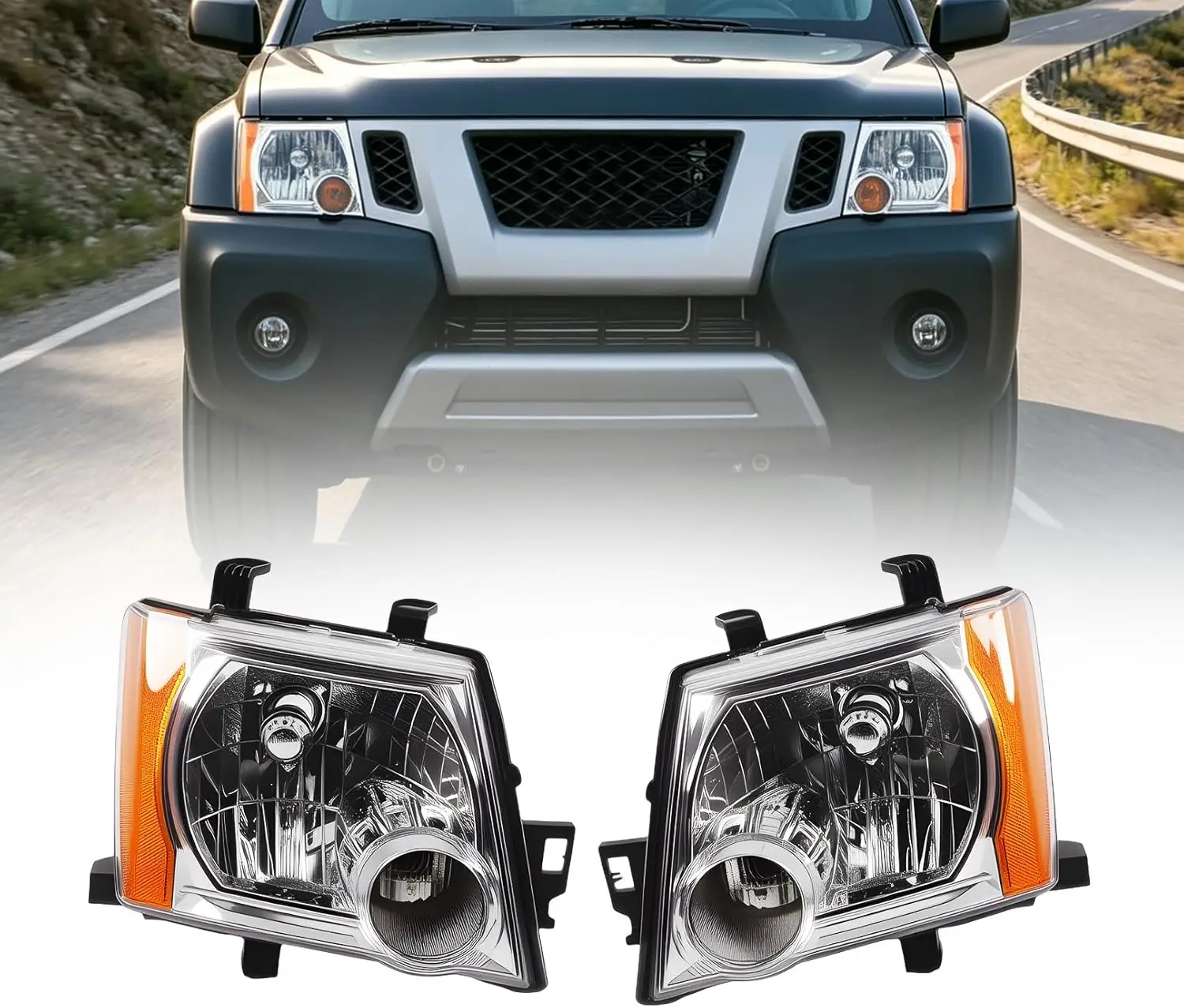 Compatible with Xterra 2005-2015 Halogen Headlamp Assembly, Driver and Passenger Side Left Right Headlight, Replaces 26010EA025