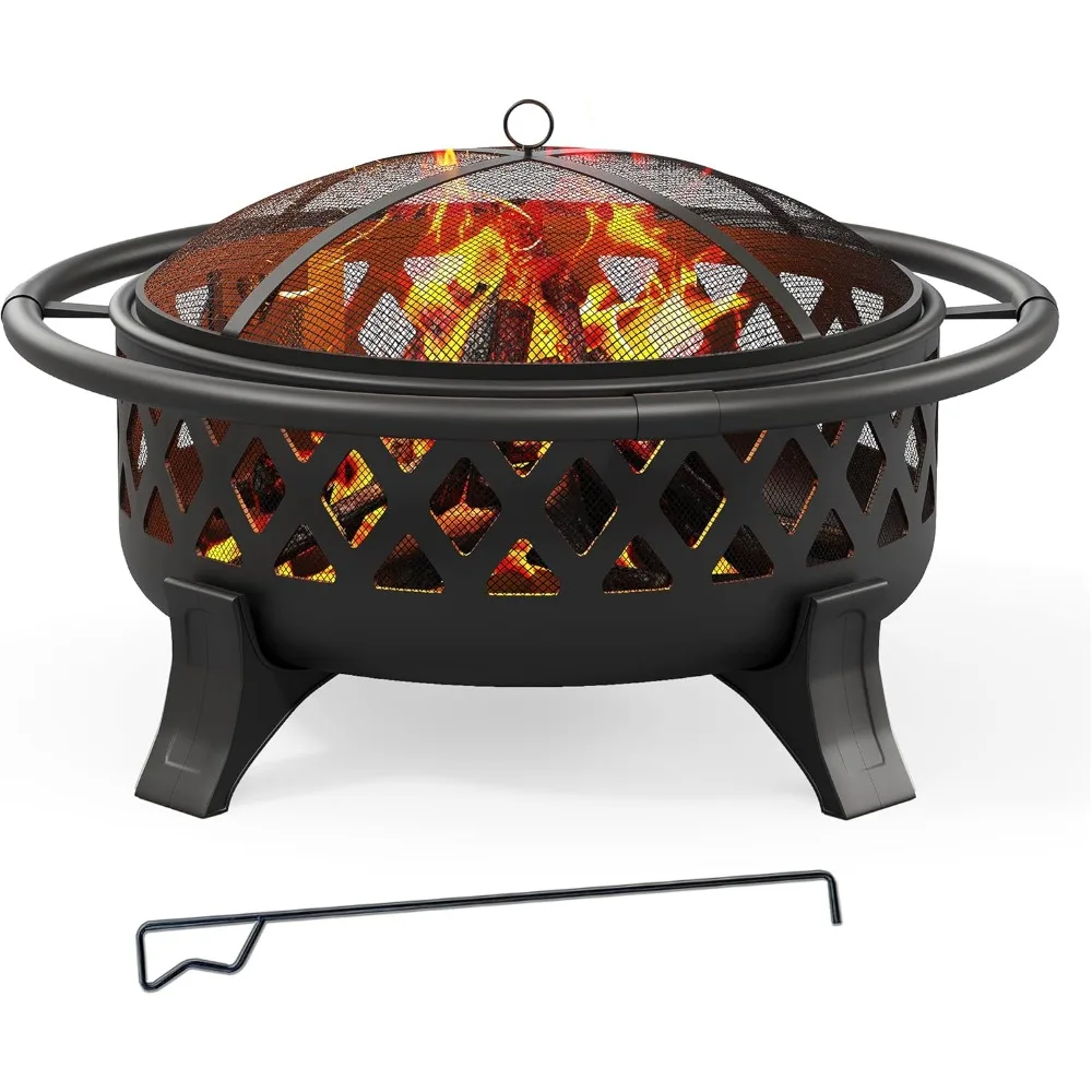 

Wood Burning Outdoor Fire Pit with Stoker and Spark Screen, 37 Fire Pit for Camping and Patio Use