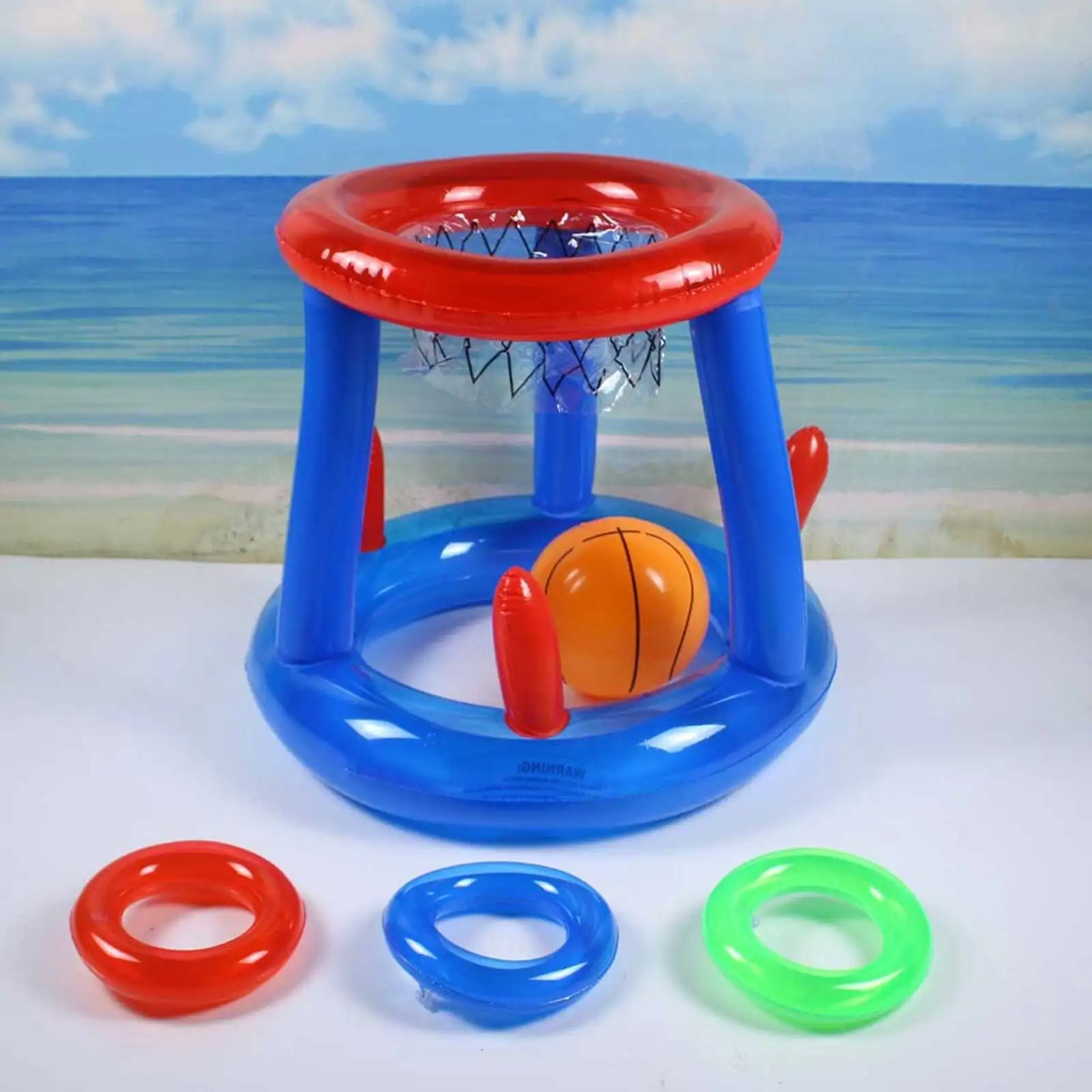 Soporte de baloncesto acuático inflable flotante para niños pequeños, juguetes de lanzamiento de anillos, aro con juego de fiesta en la piscina