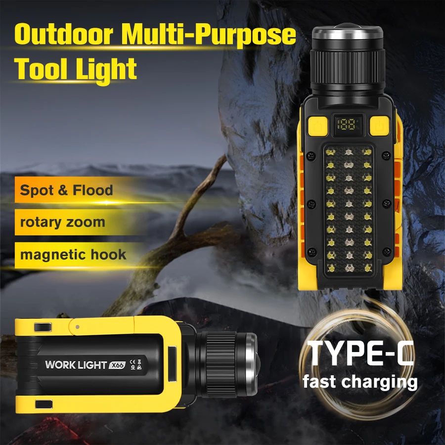 

C2 Super Bright LED Flashlights with 7 Modes Zoom Flashlight Spotlights COB Floodlights Outdoor Camping Tent Hanging Light Torch