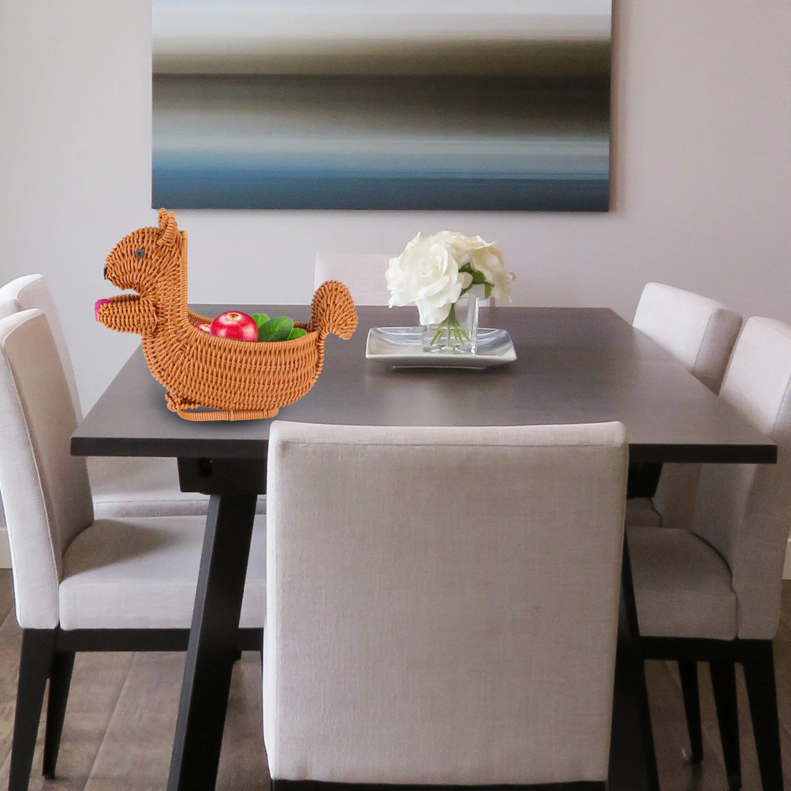 

1Pcs Simulation Rattan Squirrel Fruit Basket Woven Snack Storage Container Decorative Desktop Organizer for Home Restaurant