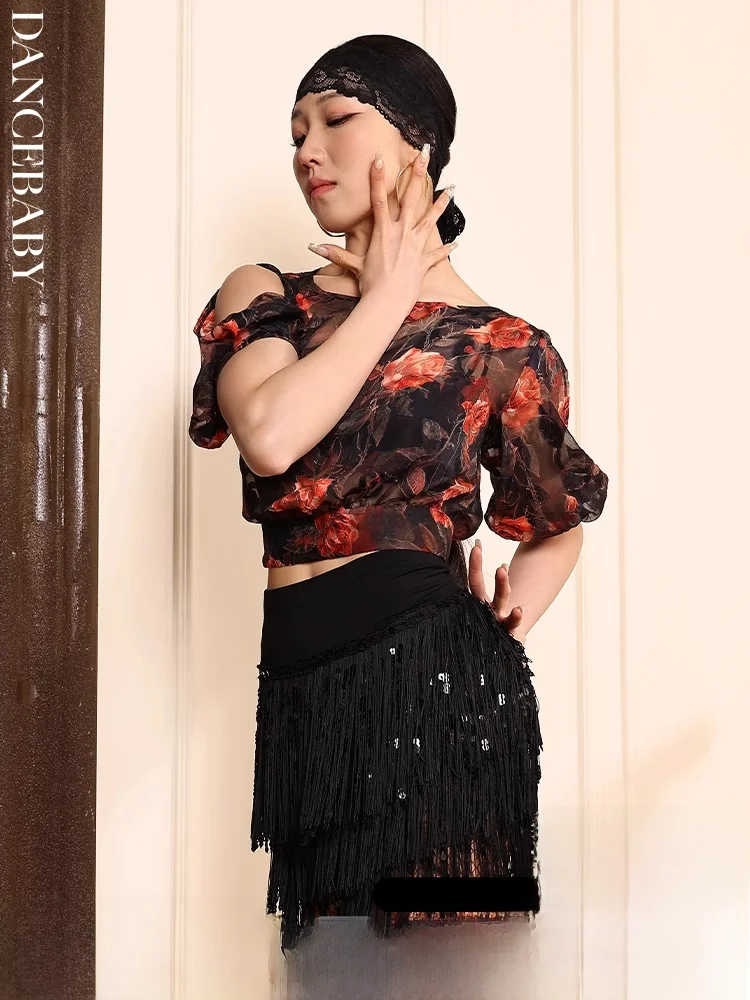 ملابس رقص لاتيني جديدة من دانسبيبي2025 للبالغين، زي رقص قياسي خاص للجزء العلوي من الجسم، تصميم مسامي بظهر مفتوح، خفيف للصيف