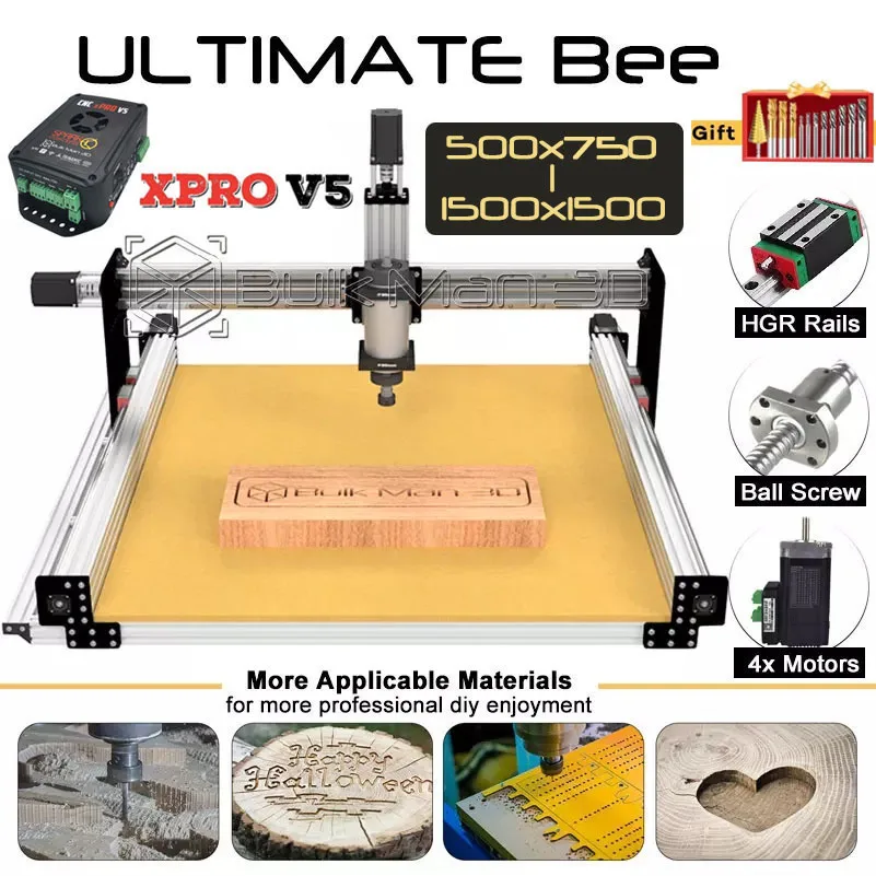 20%off BulkMan 3D Silver ULTIMATE Bee CNC Router Complete Full Kit with xPRO V5 Engraver Woodworking Machine Free Shipping