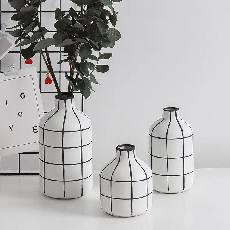 

Modern Minimalist Ceramic Flower Vase Fashion Black White Pattern Home Decorations Ornaments Nordic Style Flower Pottery