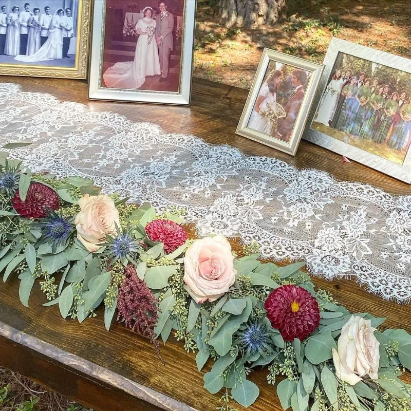 300cm Vintage White Lace Table Runner Overlay Lace Fabric Tablecloth for Rustic Wedding Reception Table Decor Boho Party Decor