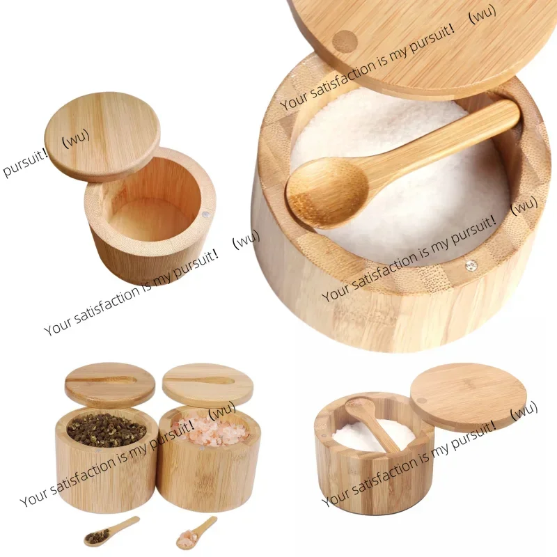 Salt Seasoning Jars Pepper Jar Bamboo Condiment Box Bowl Storage Pot Set Wood Sugar Container Holder Lid Function Multi Bowls