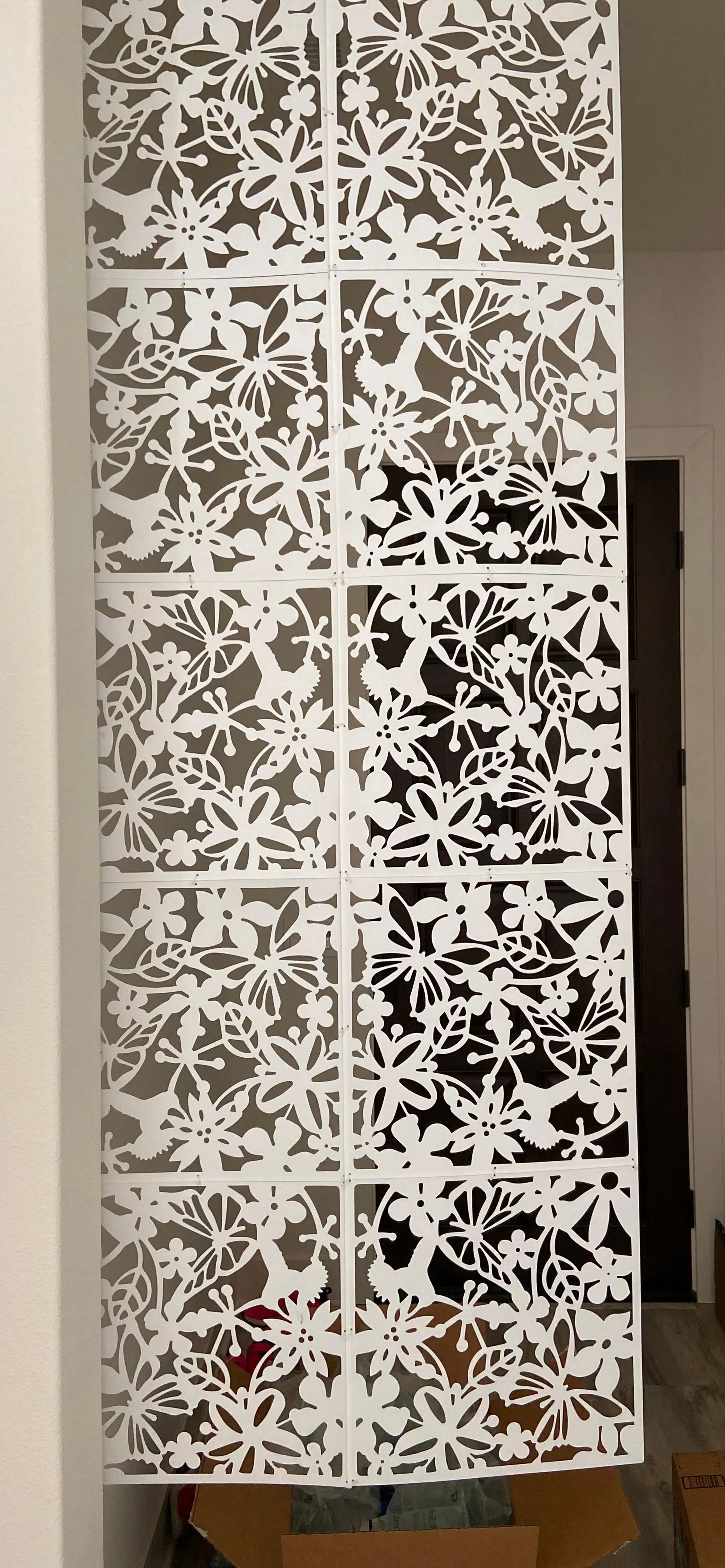 

Hanging Room Divider Flower Carving Pattern Panels Decorative Wall Screen Panel Hollow Out Design for Living Dining Room Kitchen