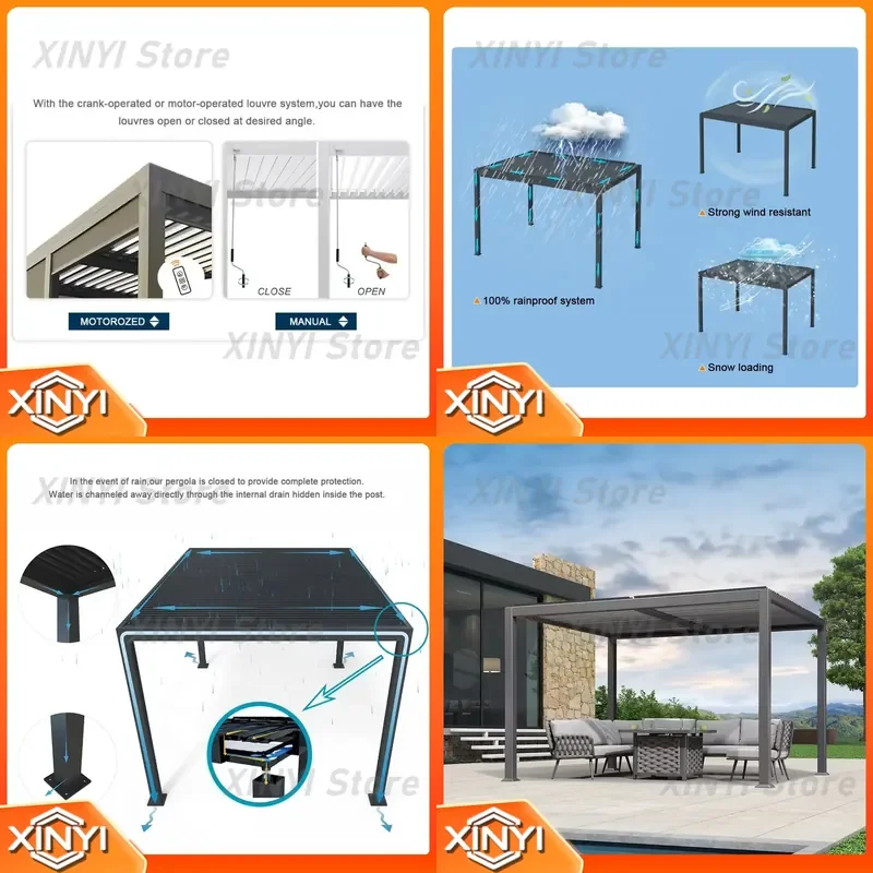 for Louvered Aluminum Pergola for Adjustable Bioclimatic Gazebo for Outdoor Terrace Pavilion for Garden Shade Structure for