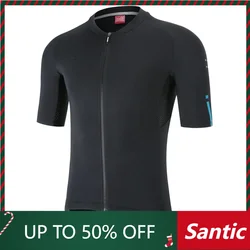 Santic Men Cycling Jersey Short Sleeve Road Bike Breathable Anti-slip Quick-dry Reflective Pockets WM0C02156